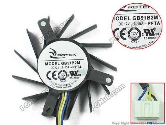 145692 Other Brands ROTEK Server - Frameless / GPU Fan -PFTA, 12V 0.15A, dia44, ctc35x35x27, w80x4x4 Other Brands ROTEK Server - Frameless / GPU Fan Cooling Fan for display card