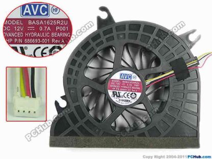 145829 AVC BASA1625R2U Cooling Fan  P001,12V 0.7A, Bare Fan AVC BASA1625R2U Cooling Fan