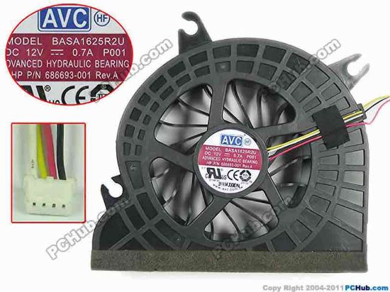 145829 AVC BASA1625R2U Cooling Fan  P001,12V 0.7A, Bare Fan AVC BASA1625R2U Cooling Fan