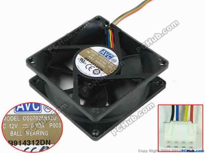 146053 AVC DS07025B12U Server - Square Fan P003, sq70x70x25mm, 4-wire, 12V 0.70A AVC DS07025B12U Server - Square Fan 
