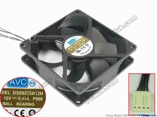 146062 AVC DS09225B12H Server - Square Fan P500, sq90x90x25mm, w80x4x4, 12V 0.41A AVC DS09225B12H Server - Square Fan 