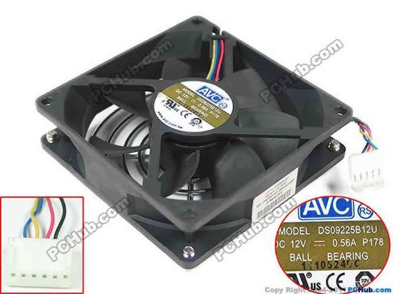 146067 AVC DS09225B12U Server - Square Fan P178, sq90x90x25mm, w80x4x6, 12V 0.56A AVC DS09225B12U Server - Square Fan