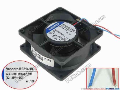 146106 ebm-papst 3314 HR Server - Square Fan sq92x92x32mm, 2-wire, 24V 5.3W ebm-papst 3314 HR Server - Square Fan