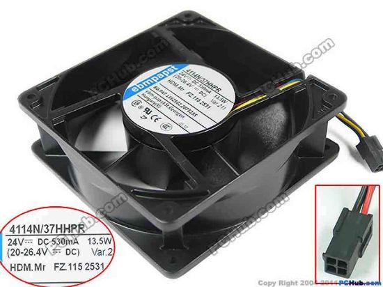 146128 ebm-papst 4114 N/37HHPR Server - Square Fan sq120x120x38mm, 4-wire, 24V 13.5W ebm-papst 4114 N/37HHPR Server - Square Fan 