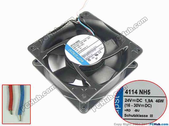 146131 ebm-papst 4114 NH5 Server - Square Fan sq120x120x38mm, 2-wire, 24V 46W ebm-papst 4114 NH5 Server - Square Fan
