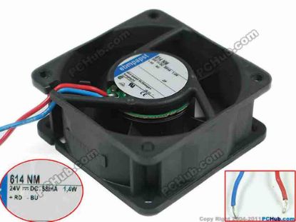 146239 ebm-papst 614 NM Server - Square Fan sq60x60x25mm, 2-wire, 24V 1.4W ebm-papst 614 NM Server - Square Fan 