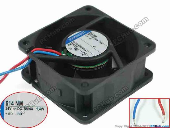 146239 ebm-papst 614 NM Server - Square Fan sq60x60x25mm, 2-wire, 24V 1.4W ebm-papst 614 NM Server - Square Fan 