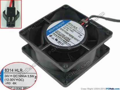 146277 ebm-papst 8314 HLR Server - Square Fan DC 24V 3.5W, 80x80x32mm ebm-papst 8314 HLR Server - Square Fan 