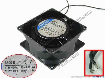146297 ebm-papst 8800 N Server - Square Fan sq80x80x38mm, 2-wire, 115V 12.5W ebm-papst 8800 N Server - Square Fan 