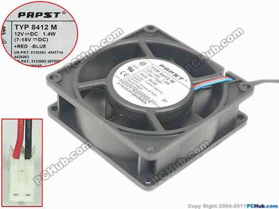 146417 ebm-papst TYP 8412 M Server - Square Fan sq80x80x25mm, w80x2x2, 12V 1.4W ebm-papst TYP 8412 M Server - Square Fan 