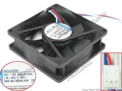 146422 ebm-papst 8414 N/2H Server - Square Fan sq80x80x25mm, 3-wire, 24V 2.4W ebm-papst 8414 N/2H Server - Square Fan 