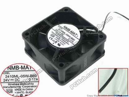 146538 NMB-MAT / Minebea 2410ML-05W-B60 Server - Square Fan BQB, sq60x60x25mm, 2-wire, 24V 0.17A NMB-MAT / Minebea 2410ML-05W-B60 Server - Square Fan 