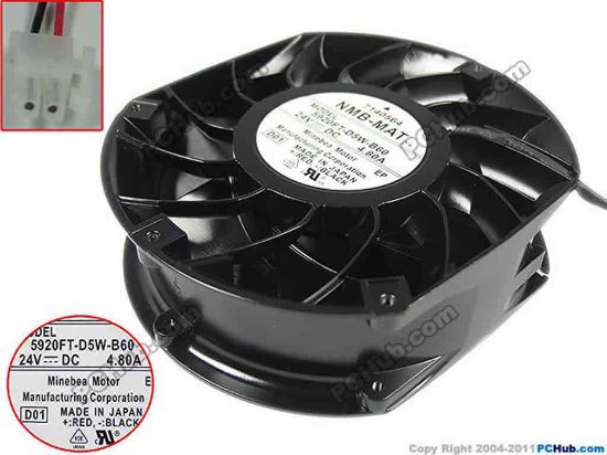 146565 NMB-MAT / Minebea 5920FT-D5W-B60 Server - Round Fan D01, dia172x150x51mm, w80x2x2, 24V 4.8A NMB-MAT / Minebea 5920FT-D5W-B60 Server - Round Fan 