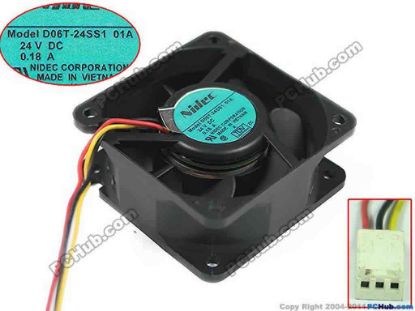 146724 Nidec D06T-24SS1 Server - Square Fan 01A, sq60x60x25mm, w40x3x3, 24V 0.18A Nidec D06T-24SS1 Server - Square Fan 