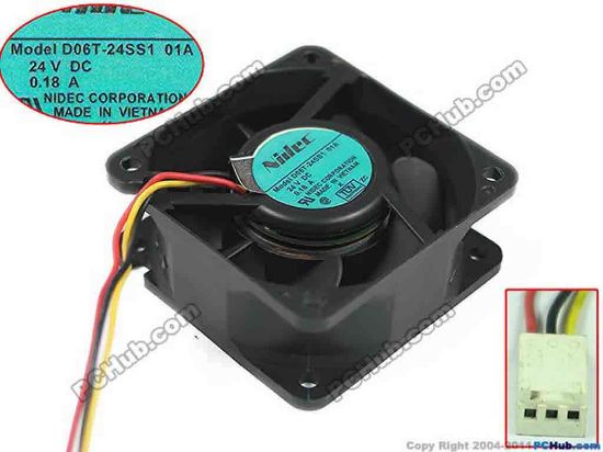 146724 Nidec D06T-24SS1 Server - Square Fan 01A, sq60x60x25mm, w40x3x3, 24V 0.18A Nidec D06T-24SS1 Server - Square Fan 