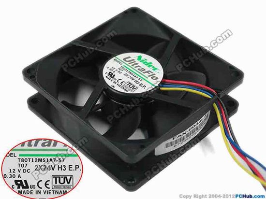 146875 Nidec T80T12MS1A7-57 Server - Square Fan T07, sq80x80x25mm, 4-wire, 12V 0.30A Nidec T80T12MS1A7-57 Server - Square Fan 