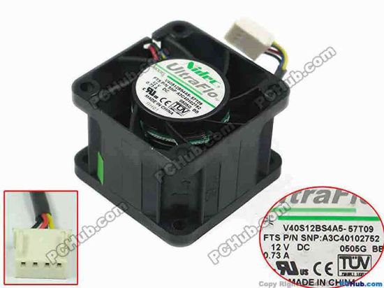 146890 Nidec V40S12BS4A5-57T09 Server - Square Fan sq40x40x28mm w40x4x4, 12V 0.73A Nidec V40S12BS4A5-57T09 Server - Square Fan 