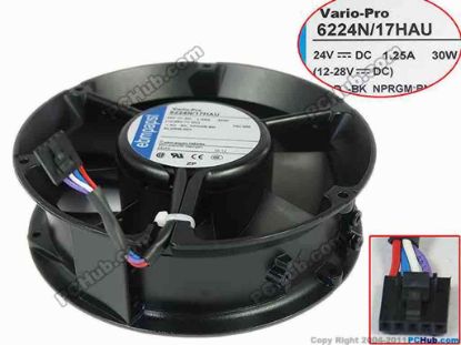 147046 ebm-papst 6224 N/17HAU Server - Round Fan DC 24V 30W, 172x172x51mm ebm-papst 6224 N/17HAU Server - Round Fan 