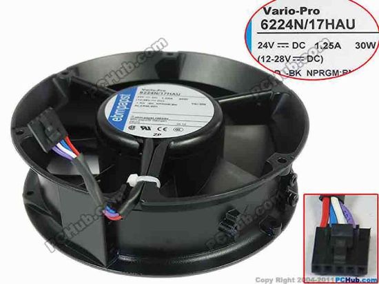147046 ebm-papst 6224 N/17HAU Server - Round Fan DC 24V 30W, 172x172x51mm ebm-papst 6224 N/17HAU Server - Round Fan 