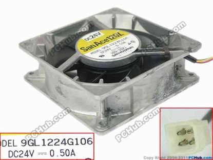 147060 Sanyo Denki 9GL1224G106 Server - Square Fan DC 24V 0.50A, 120x120x38mm, W100x3x3 Sanyo Denki 9GL1224G106 Server - Square Fan 