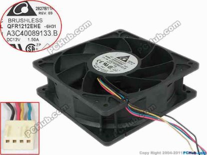 147067 Delta Electronics QFR1212EHE Server - Square Fan A3C40089133.B,  -6H31, sq120x120x38, q80x4x4, 12V  Delta Electronics QFR1212EHE Server - Square Fan 