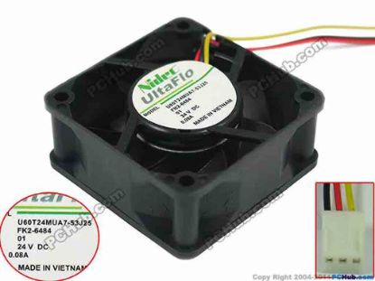 147346 Nidec U60T24MUA7-53J25 Server - Square Fan sq60x60x25mm, 3-wire, 24V 0.08A Nidec U60T24MUA7-53J25 Server - Square Fan 