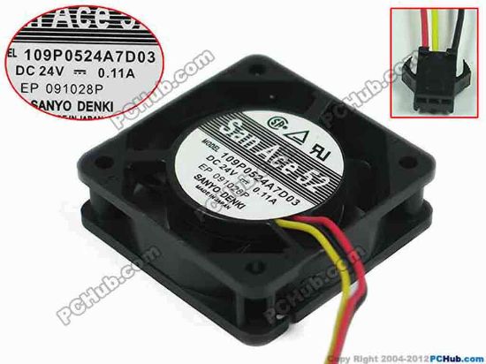 147392 Sanyo Denki 109P0524A7D03 Server - Square Fan sq52x52x15mm, 3-wire, 24V 0.11A Sanyo Denki 109P0524A7D03 Server - Square Fan 
