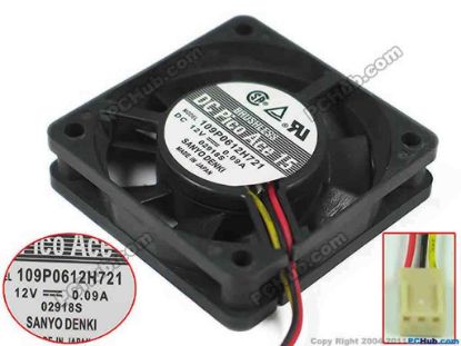147393 Sanyo Denki 109P0612H721 Server - Square Fan sq60x60x15mm, 3-wire, 12V 0.09A Sanyo Denki 109P0612H721 Server - Square Fan 