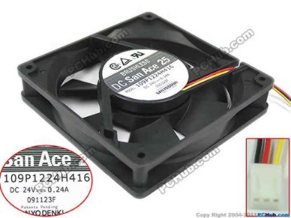 147418 Sanyo Denki 109P1224H416 Server - Square Fan sq120x120x25mm, 3-wire, 24V 0.24A Sanyo Denki 109P1224H416 Server - Square Fan 