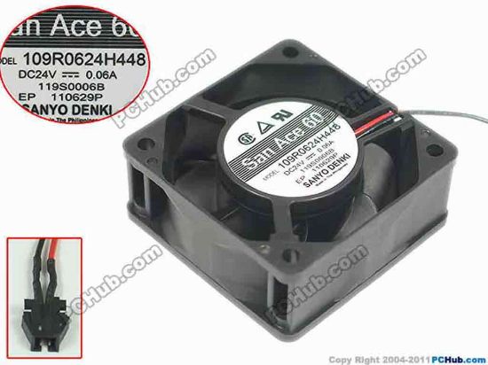 147426 Sanyo Denki 109R0624H448 Server - Square Fan sq60x60x25mm, 2-wire, 24V 0.06A Sanyo Denki 109R0624H448 Server - Square Fan