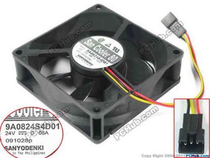 147459 Sanyo Denki 9A0824S4D01 Server - Square Fan sq80x80x25mm, 3-wire, 24V 0.08A Sanyo Denki 9A0824S4D01 Server - Square Fan