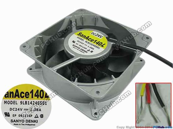 147498 Sanyo Denki 9LB1424S501 Server - Square Fan sq140x140x51mm, 3-wire, 24V 1.38A Sanyo Denki 9LB1424S501 Server - Square Fan
