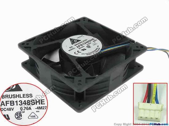 147641 Delta Electronics AFB1348SHE Server - Square Fan 4M27, sq127x127x38mm, 4-wire, 48V 0.70A Delta Electronics AFB1348SHE Server - Square Fan