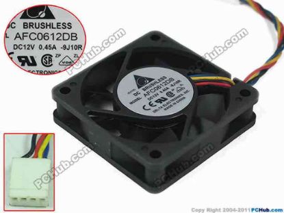 147647 Delta Electronics AFC0612DB Server - Square Fan 9J10R, sq60x60x15mm, 4-wire, 12V 0.45A Delta Electronics AFC0612DB Server - Square Fan 