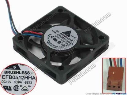 147726 Delta Electronics EFB0512HHA Server - Square Fan BZ43, sq50x50x10mm, 3-wire, 12V 0.20A Delta Electronics EFB0512HHA Server - Square Fan 