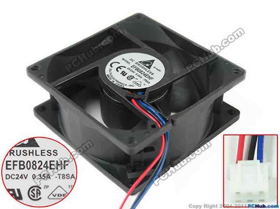 147730 Delta Electronics EFB0824EHF Server - Square Fan T8SA, sq80x80x32mm, 3-wire, 24V 0.35A Delta Electronics EFB0824EHF Server - Square Fan 