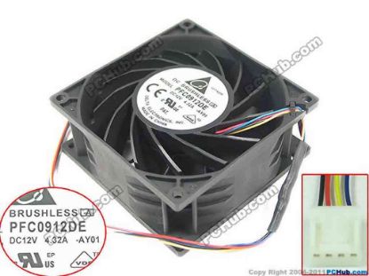 147839 Delta Electronics PFC0912DE Server - Square Fan AY01, sq90x90x38mm, 4-wire, 12V 4.32A Delta Electronics PFC0912DE Server - Square Fan 