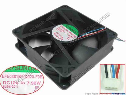 148920 SUNON EFE0381B1-Q020-F9B Server - Square Fan sq140x140x38mm, 4-wire, DC 12V 7.92W SUNON EFE0381B1-Q020-F9B Server - Square Fan 
