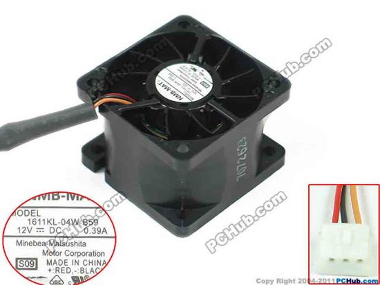 149101 NMB-MAT / Minebea 1611KL-04W-B59 Server - Square Fan S09, w110x3x3, 40x40x28mm, DC12V 0.39A NMB-MAT / Minebea 1611KL-04W-B59 Server - Square Fan 