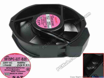 149157 NMB-MAT / Minebea 5915PC-22T-B20 Server - Round Fan B00, dia172x150x38mm, 0-wire, AC 200V 23W, Steel NMB-MAT / Minebea 5915PC-22T-B20 Server - Round Fan