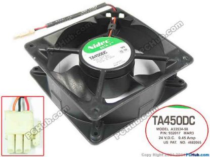 149183 Nidec A33534-58 Server - Square Fan MAR3, sq120x120x38mm, w80x 3x 3, DC 24V 0.45A, Ste Nidec A33534-58 Server - Square Fan 