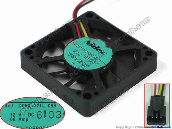 149203 Nidec D05X-12TL Server - Square Fan 08B, sq50x50x10mm, 3-wire, DC 12V 0.06A, Nidec D05X-12TL Server - Square Fan