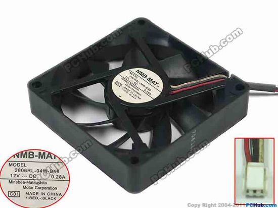 149368 NMB-MAT / Minebea 2806RL-04W-B49 Server - Square Fan C01, sq70x70x15mm, 3-wire, DC 12V 0.28A,  NMB-MAT / Minebea 2806RL-04W-B49 Server - Square Fan 