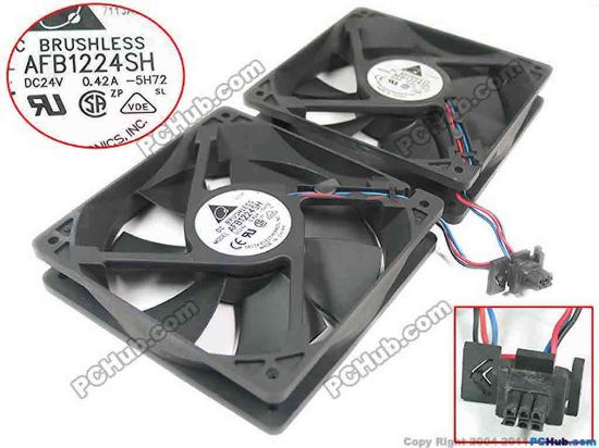 149556 Delta Electronics AFB1224SH Server - Square Fan AFB1224SH, -5H72, DC 24V 0.42A, 120x120x25mm, 2fan Delta Electronics AFB1224SH Server - Square Fan 