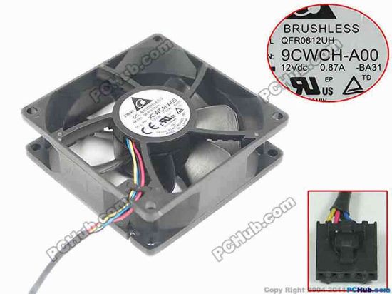 149963 Delta Electronics QFR0812UH Server - Square Fan  -BA31, sq80x80x25mm, w80x4x5, DC 12V 0.87A Delta Electronics QFR0812UH Server - Square Fan 