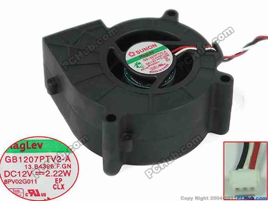 149997 SUNON GB1207PTV2-A Server - Blower Fan 13.B4396.F.GN, bw70x70x25mm, DC 12V 2.22W, w100x3x SUNON GB1207PTV2-A Server - Blower Fan 