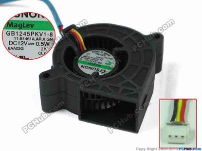 149998 SUNON GB1245PKV1-8 Server - Blower Fan 11.B1451A.AR.X.GN, bw45x45x20mm, DC 12V 0.5W, 3-wi SUNON GB1245PKV1-8 Server - Blower Fan 