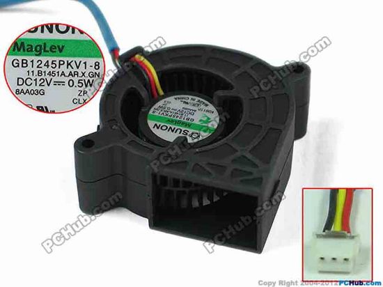 149998 SUNON GB1245PKV1-8 Server - Blower Fan 11.B1451A.AR.X.GN, bw45x45x20mm, DC 12V 0.5W, 3-wi SUNON GB1245PKV1-8 Server - Blower Fan 