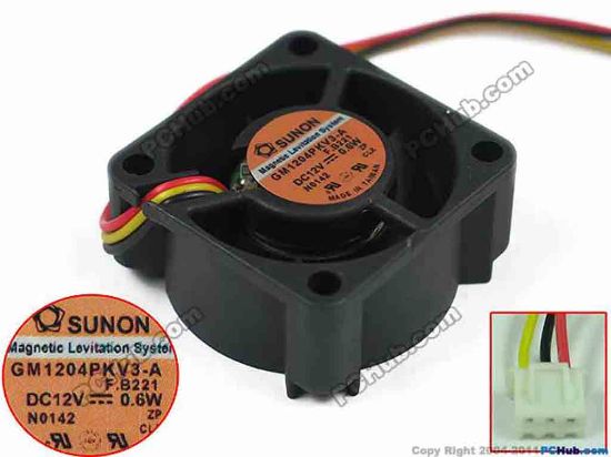 150006 SUNON GM1204PKV3-A Server - Square Fan F.B221, sq40x40x20mm, DC 12V 0.6W, 3-wire SUNON GM1204PKV3-A Server - Square Fan 