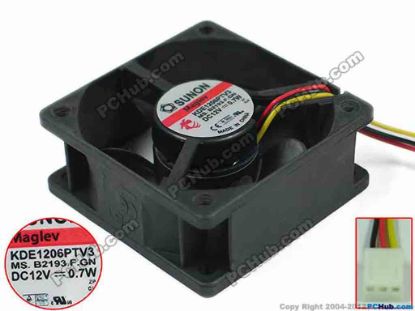 150133 SUNON KDE1206PTV3 Server - Square Fan MS.B2193.F.GN, sq60x60x25mm, DC 12V 0.7W, w150x3x3 SUNON KDE1206PTV3 Server - Square Fan 
